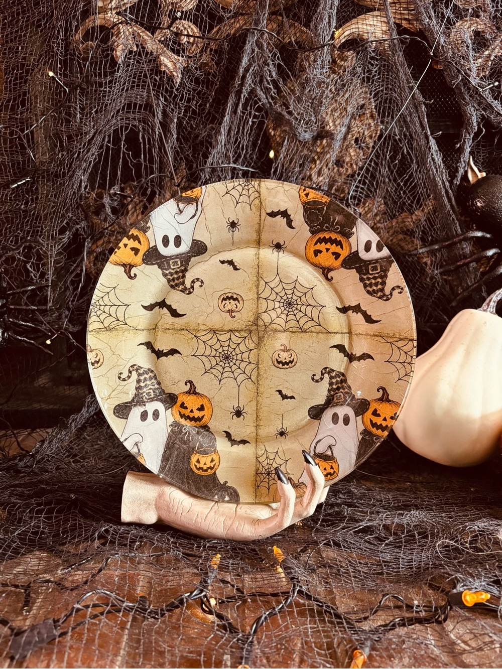 Set of Four Handmade Halloween glass plates